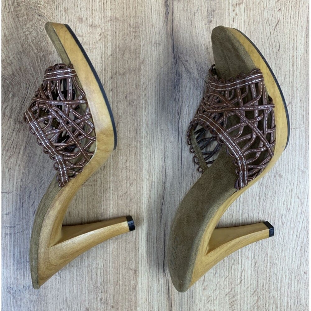 ana Slip On Summer High Heel Sandal Shoes 023-5462 Weave Open Toe Brown Size 9M - Picture 11 of 16